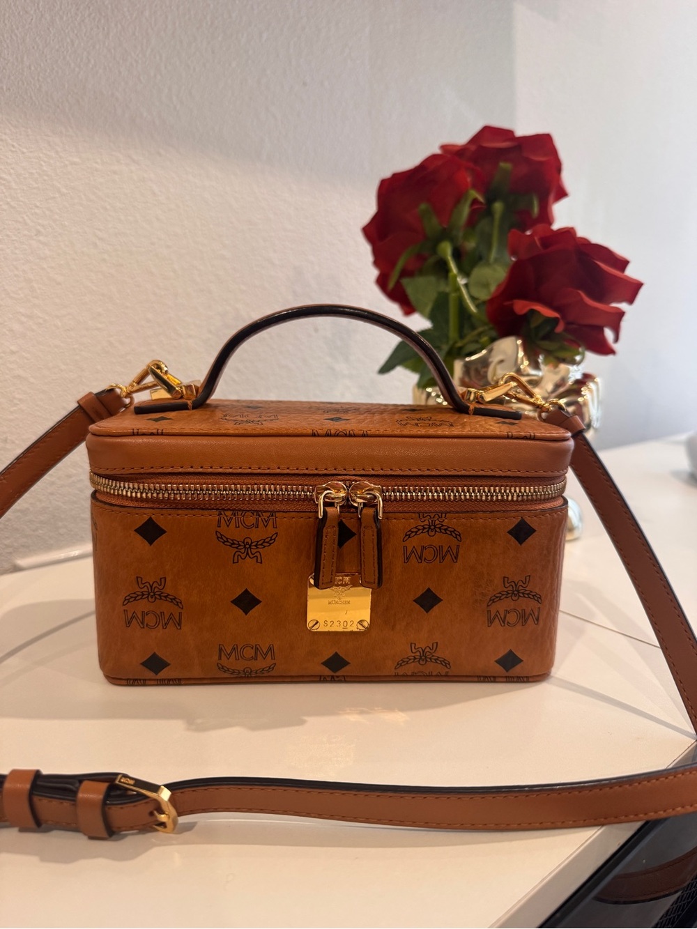 MCM Cognac Visetos Mini Vanity Bag with Gold Hardware - Picture 2 of 7